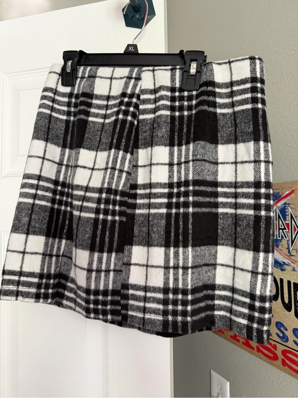 Black White Plaid Mini Skirt Wool Blend Size Small Fall Preppy
